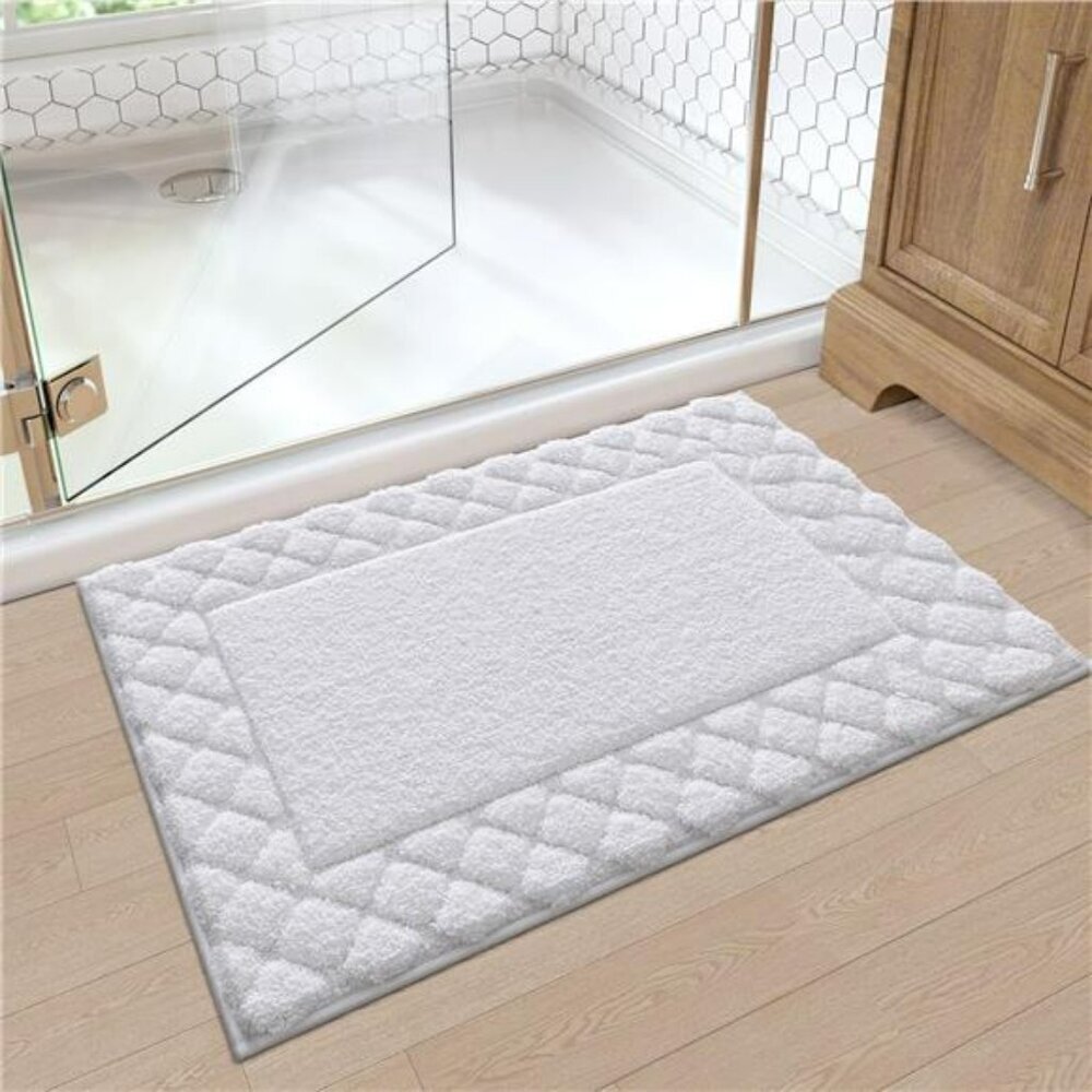 White bathroom rug non slip absorbent soft washable microfiber plush bath mat 17